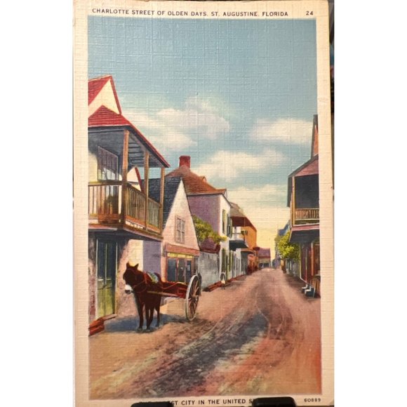 Postcards Charlotte Street Of Olden Days St Augustine Unposted Buildings Vintage - Picture 1 of 5